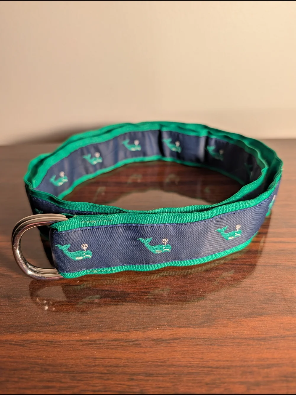 Blue and Green Eliza B Belt with Whales, Size Small